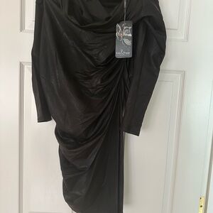 Black Long-Sleeve Draped Evening Dress